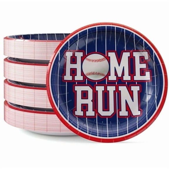 Home Run Baseball Paper Plates 80 Ct - 7" Round Disposable Heavy Duty Party Plates