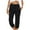 Black, variant on HOMBOM Women Capris Pants Black Casual Cropped Athleisure Cotton Linen Mid Elastic Waist Slim Straight Y2k Pants For Females XXXL