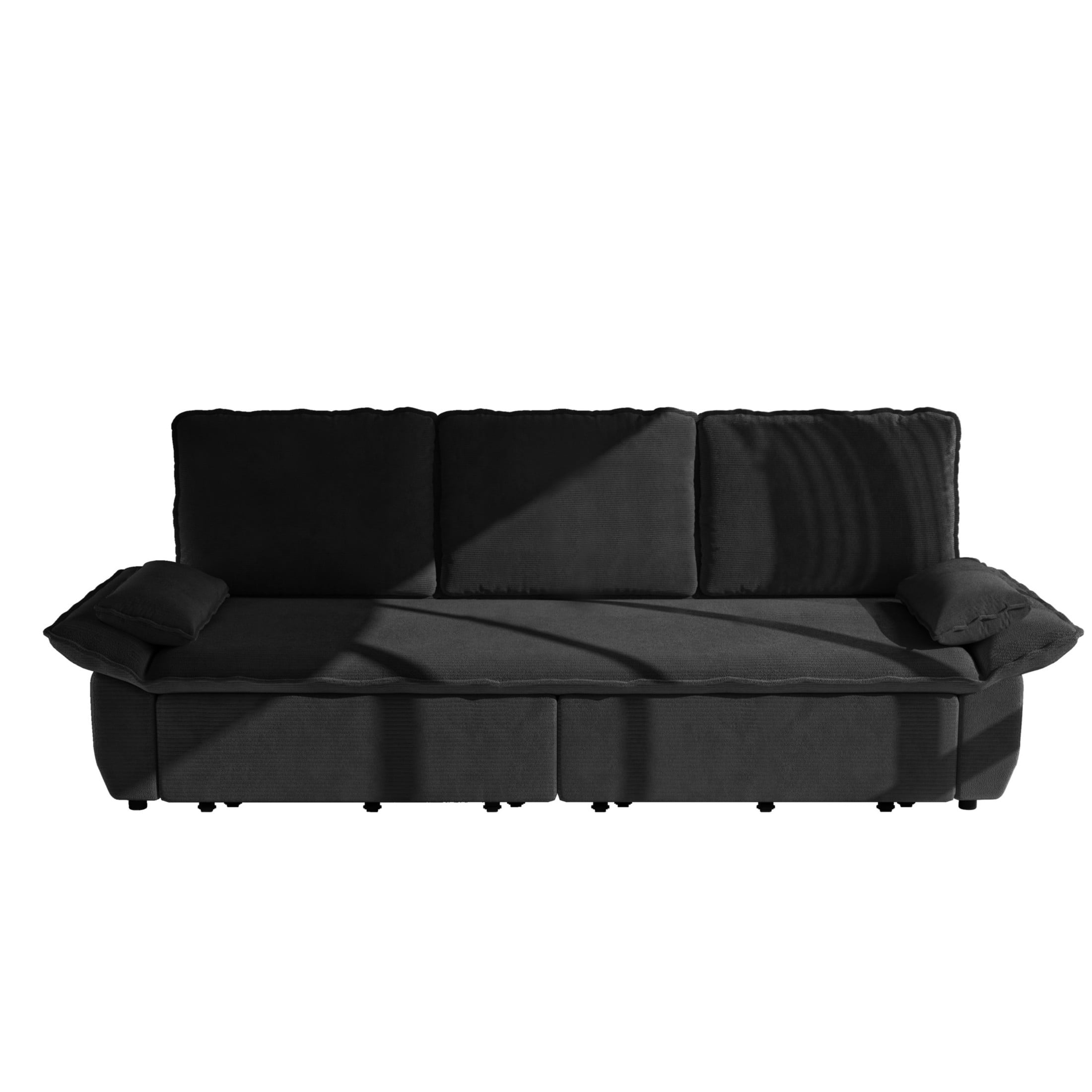 Noble House Genrix Corduroy Convertible Sleeper Sofa Bed, Multifunctional 3-in-1 Pull Out King Couch, Black