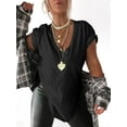 thumbnail image 4 of Women Deep V Neck Short Sleeve Side Slit Oversized T Shirts Tunic Top, 4 of 5