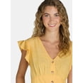 thumbnail image 3 of Time And Tru Classic Fit Short Flutter Sleeve Sunstreak Yellow Midi Dress, S (Women's), 3 of 4