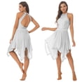 thumbnail image 3 of Vestido asimétrico de malla para mujer, con escote halter, sin mangas, con lentejuelas, para ballet, danza lírica, jazz, danza contemporánea moderna, 3 of 5