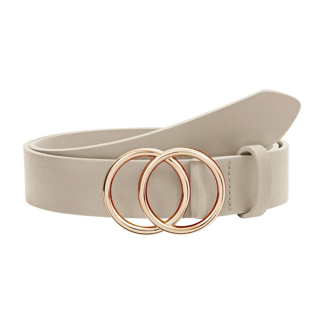 WHIPPY Women Leather Belt with Double Ring Buckle, Beige Waist Belt for ...