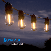 SUNAPEX Solar String Lights Outdoor Waterproof, 48FT Solar Patio Lights with Shatterproof Edison Bulbs,Outdoor String Lights Solar