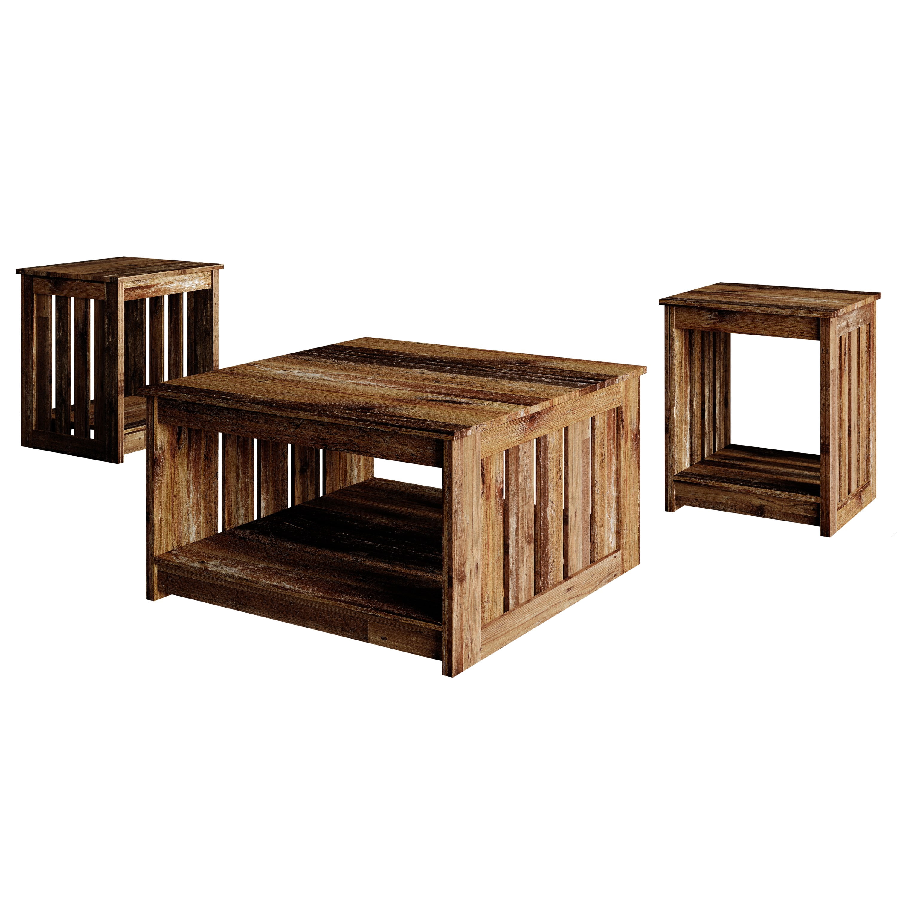 Home Design Nashua 3-Piece Coffee Table Set with Rectangular Coffee Table and 2 Matching End Tables, Modern Open Shelf Design for Living Room, Vintage Oak