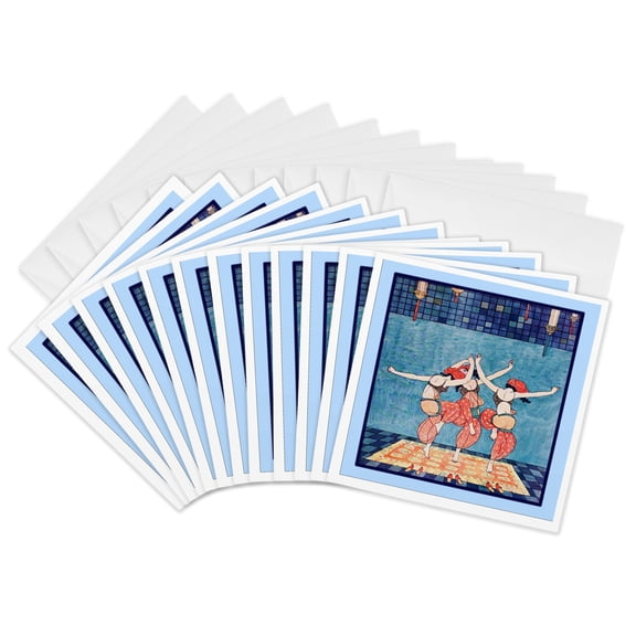 3drose, George Barbiers 3 Dancing Ladies, 12 Greeting Cards with Envelopes