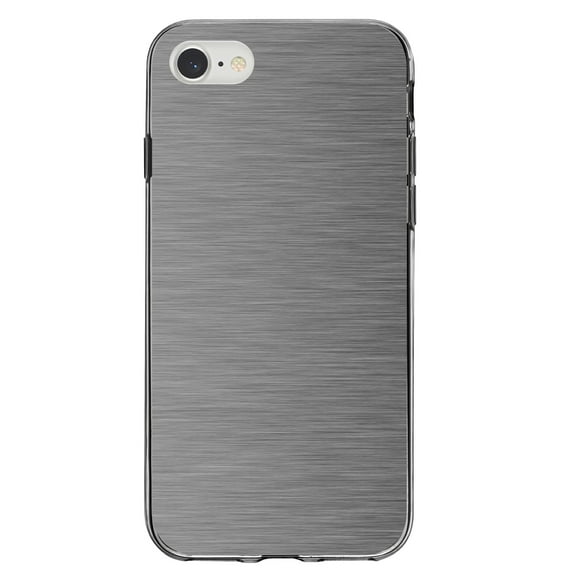 DistinctInk Clear Shockproof Hybrid Case for iPhone 7 8 SE (2020 Model) 4.7" Screen TPU Bumper Acrylic Back Tempered Glass Screen Protector - Grey Silver Stainless Steel - Printed Image of Stainless