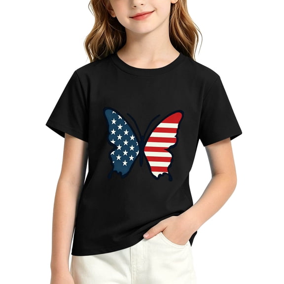 FAVIPT Teen Girl 4th of July Tops Summer 250 Years Boys American Flag Shirt Red White Blue Tshirt Independence Day Tee Black,10-11Years