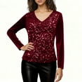 thumbnail image 4 of Xdegoge Sequin Tops for Women Party Night Velvet Dressy Casual Glitter Sparkly Blouse Long Sleeve Holiday Christmas V Neck Evening Bling Shirts, 4 of 6