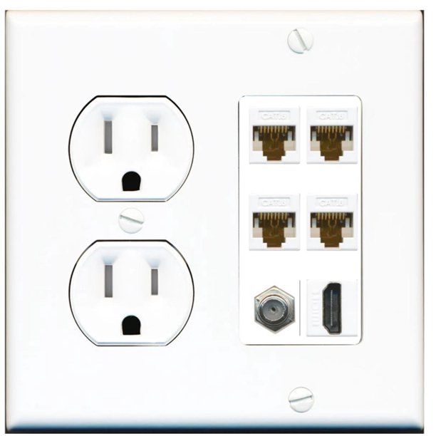 Ultra Spec Cables 4 Port Cat6 Coax 1 HDMI Wall Plate w/Tamper