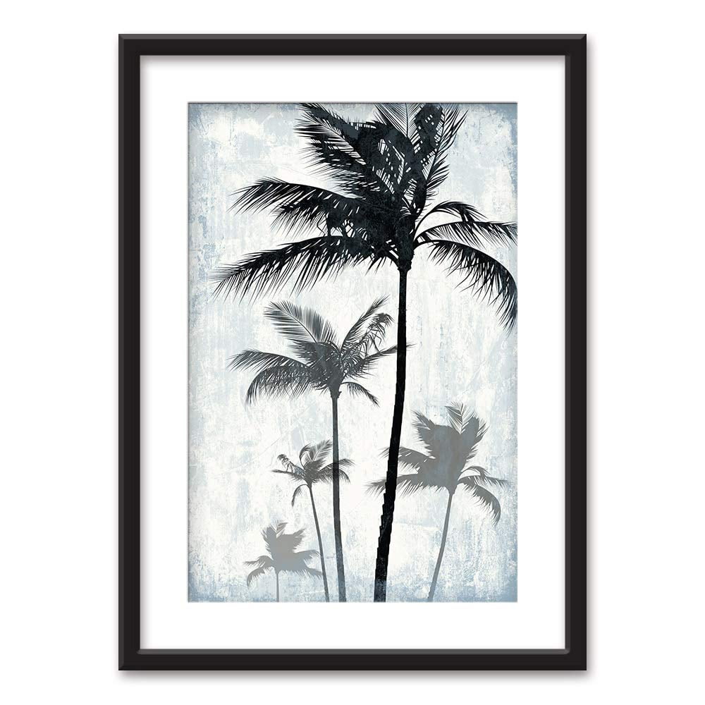 black and white framed palm trees