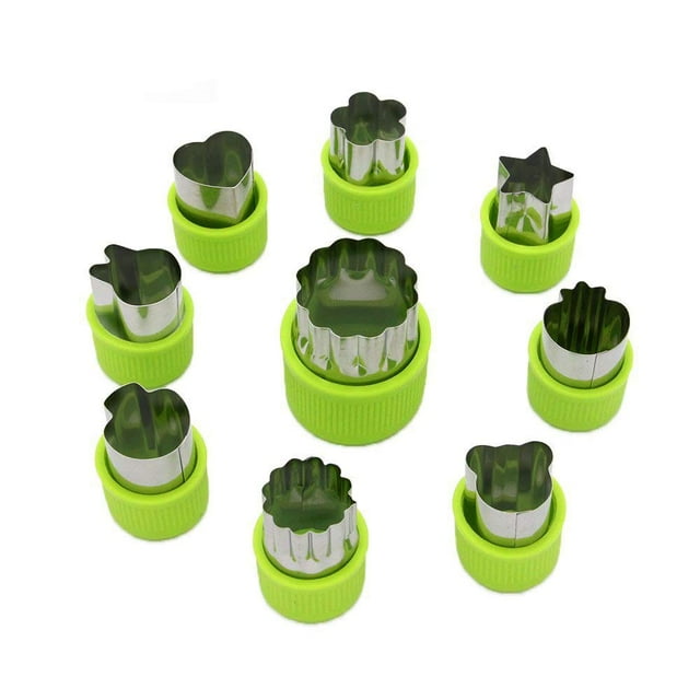 Juego de 9 moldes para mini tartas, frutas y galletas para niños, herramientas para hornear y complementos alimenticios, accesorios para manualidades de cocina, verde