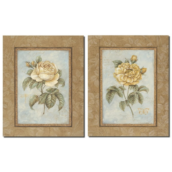 June'S Promise I Classic, Vintage Yellow Roses; Floral Decor; Two 11x14 Poster Prints