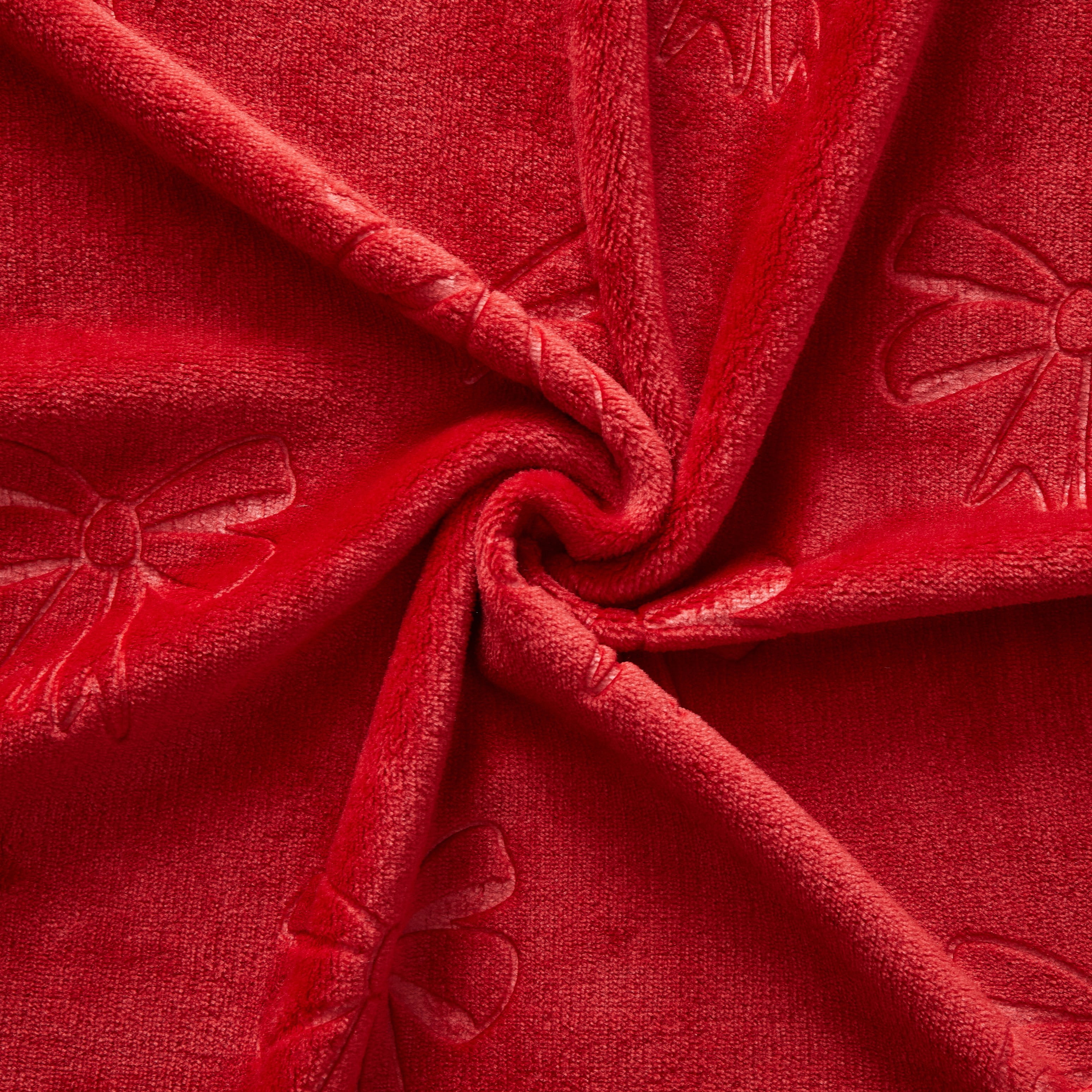 Holiday Time Cozy Christmas Plush Embossed Bows Overized Throw Blanket, 50"x70"