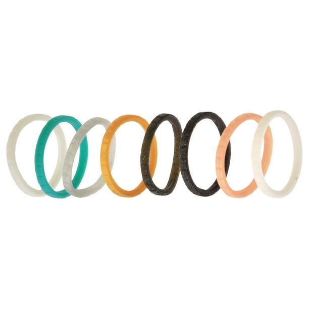 Juego de anillos de boda de silicona con líneas apilables - Metal-Turquesa de ROQ para mujer - Anillo de 8 x 11 mm