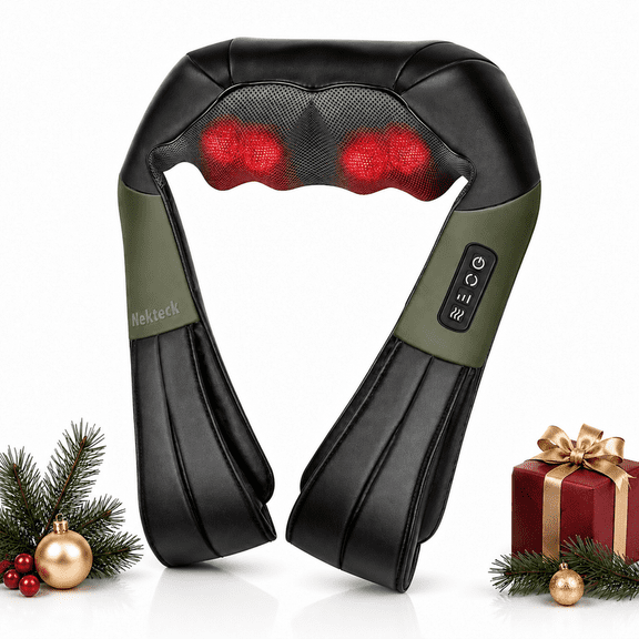 Nekteck Shiatsu Neck and Back Massager with Heat, Deep Tissue Neck Shoulder Massager, Heated Massage Pillow for Home Office Car, Gifts for Holiday