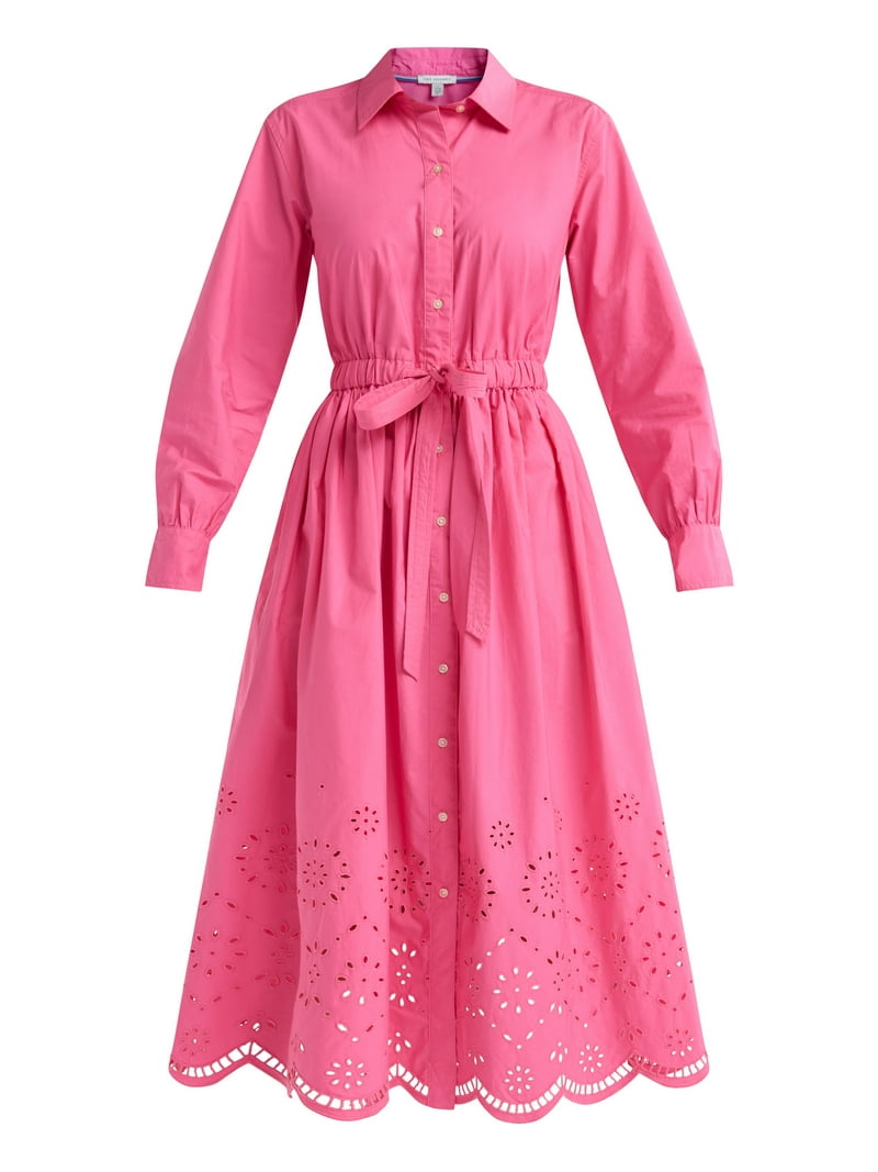 free assembly pink dress Free Assembly Women's and Womens Plus Belted Cotton Maxi Shirtdress with Long Sleeves, Sizes XS-4X