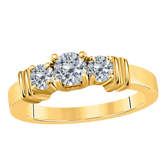 Mauli Jewels Engagement Rings for Women 1.00 Carat 3 Stone Diamond Enagement Ring 4-prong 14K Yellow Gold