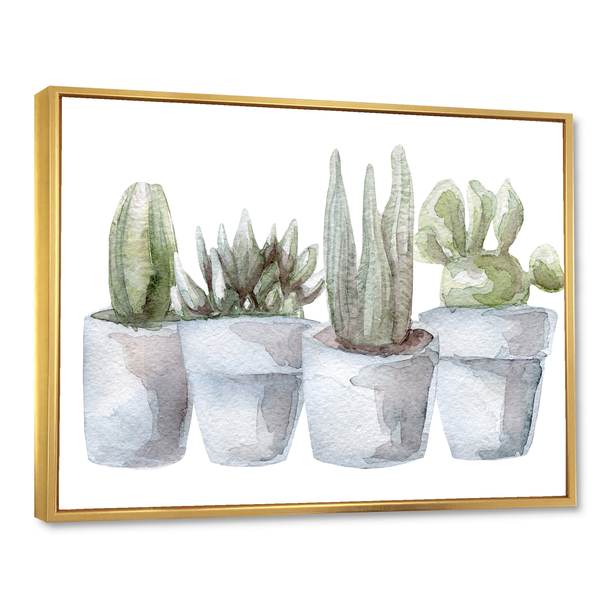 Designart 'Succulent and Cactus House Plants V' Farmhouse Framed Canvas Wall Art Print