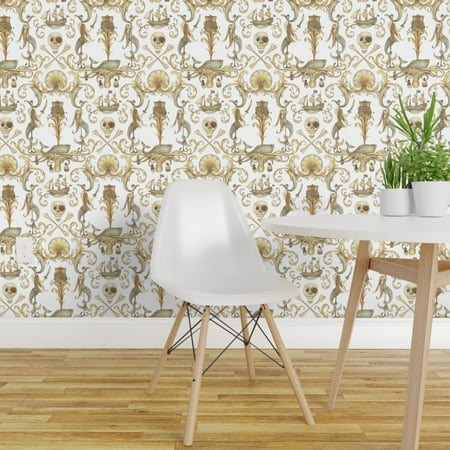 Wallpaper Roll Gold Pirate Nautical Nursery Decor Rococo Mermaid 24in X 27ft Wallpaper Roll Gold Pirate Nautical Nursery Decor Rococo Mermaid 24in X 27ft