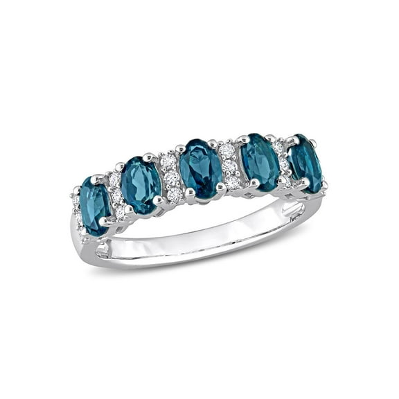 Gem & Harmony 1.50 Carat (Ctw) Blue Topaz Five Stone Band Ring in 14K White Gold for Women