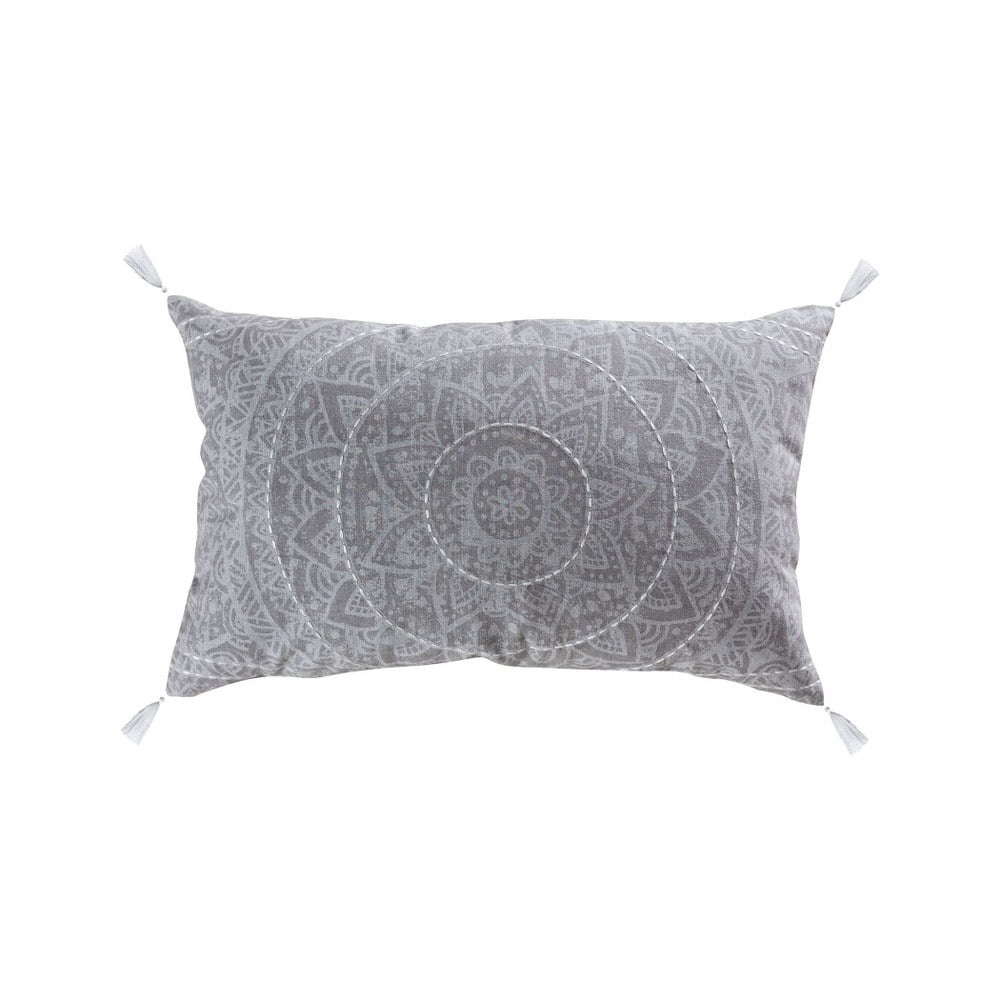 Grey and White Lumbar Pillow Cover with Tassles 16x26inch Lumbar