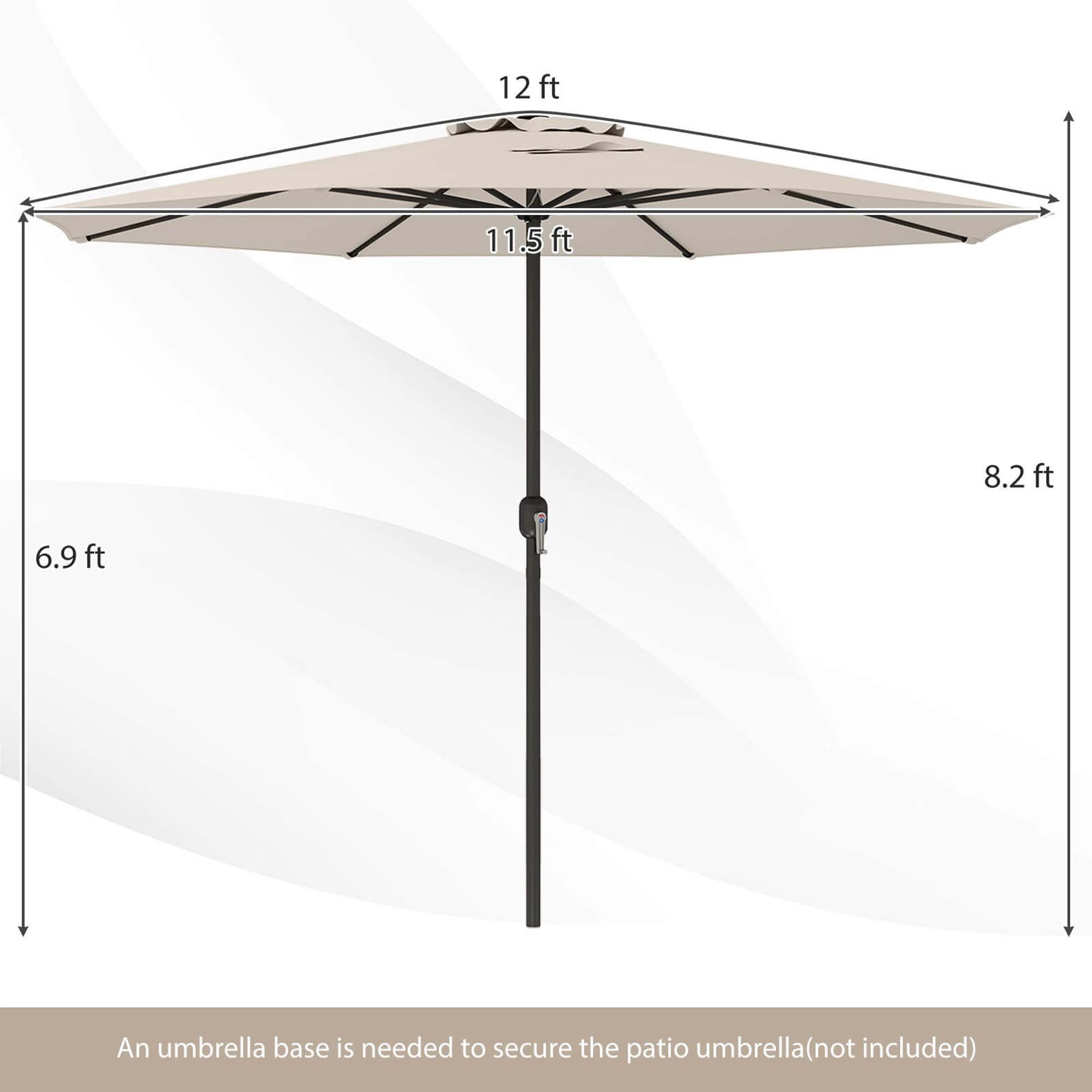Costway 12 FT Patio Umbrella Outdoor Market Umbrella with Crank Handle 8 Sturdy Ribs Beige