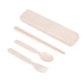 thumbnail image 1 of 1 Set Wheat Straw Spoon Chopsticks Fork Utensil Set Travel Camping Tableware Dishware Set Portable Kitchen Set for Kids (Beige), 1 of 8