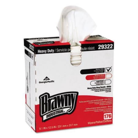 Brawny Industrial Heavyweight HEF Disposable Shop Towels, 9x12.5, White, 176/Box, 10 Box/Crtn