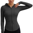 thumbnail image 3 of Bosfbaoi Women's Hooded Full Zip Long Sleeve Athletic Jacket, Slim Fit Stretchy Breathable Workout Top, Curved Hem Thumbhole Outerwear for Yoga Gym Daily, 3 of 7