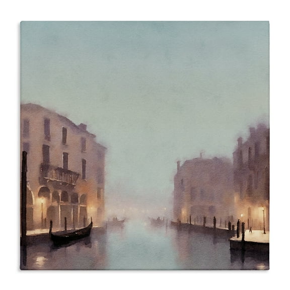 Stupell Industries Lights In Misty Canal Buildings & Architecture Painting Wrapped Canvas Art Print Wall Art, 17 x 17