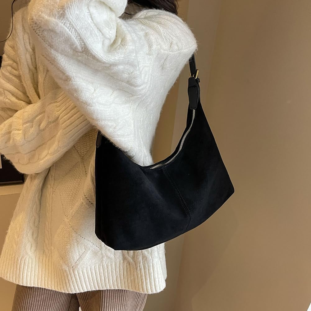 Slouchy Tote Bag Women Faux Suede Crescent Shoulder Bag Hobo