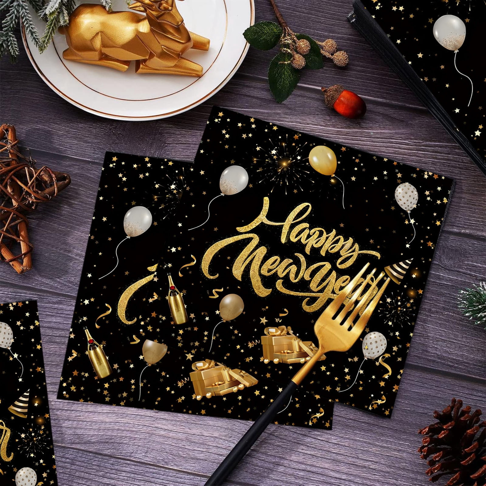 CREATITOY 20 Pcs Year Disposable Paper Towels Festive Pattern Soft Absorbent Perfect for Holiday Dinners Party Supplies Home Use and Year Celebrations