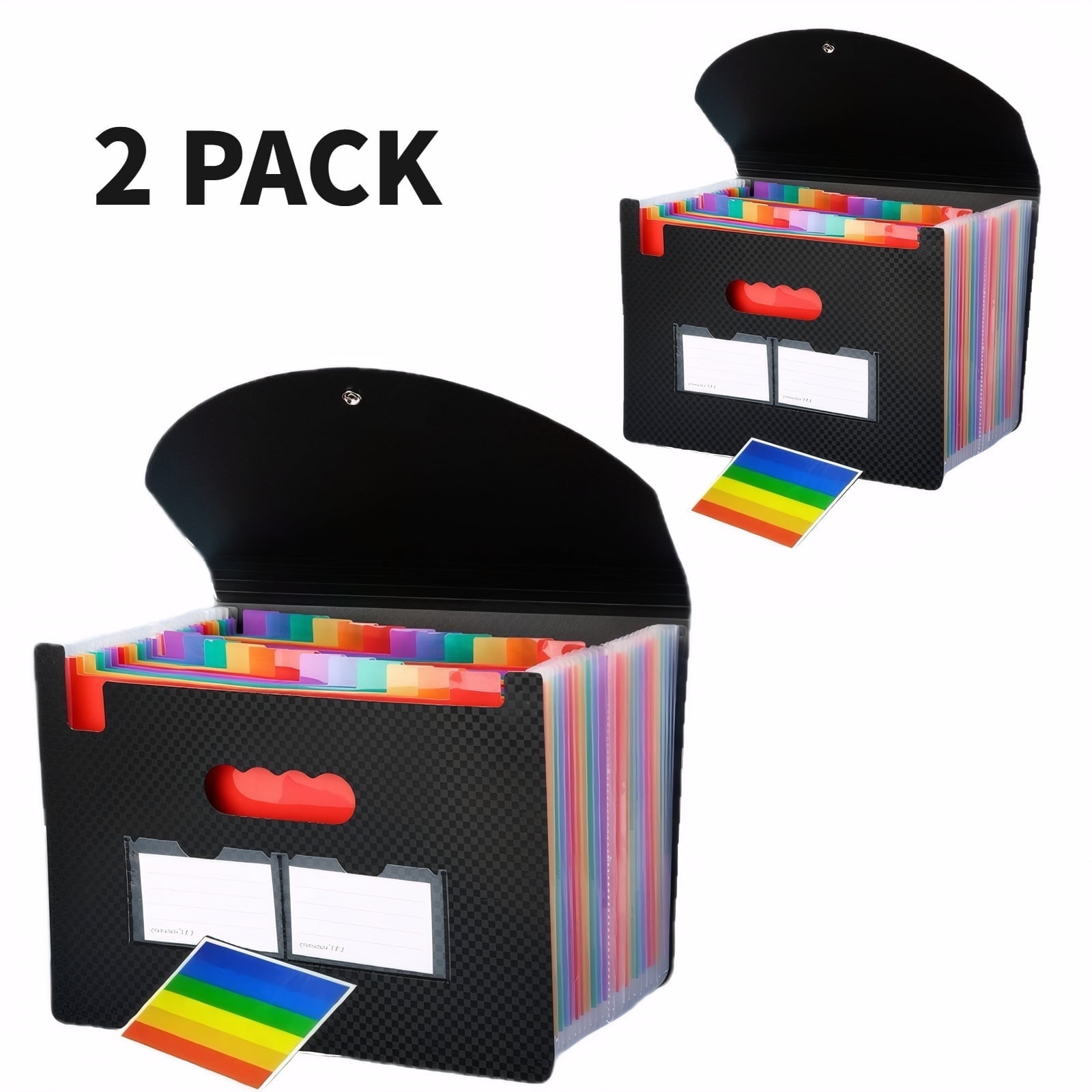 UU&T Expanding File Folder, 25 Pockets Plastic Accordion Organizer, with Tab for Office Home or Business, A4 Letter Size, Black, 2 Pack