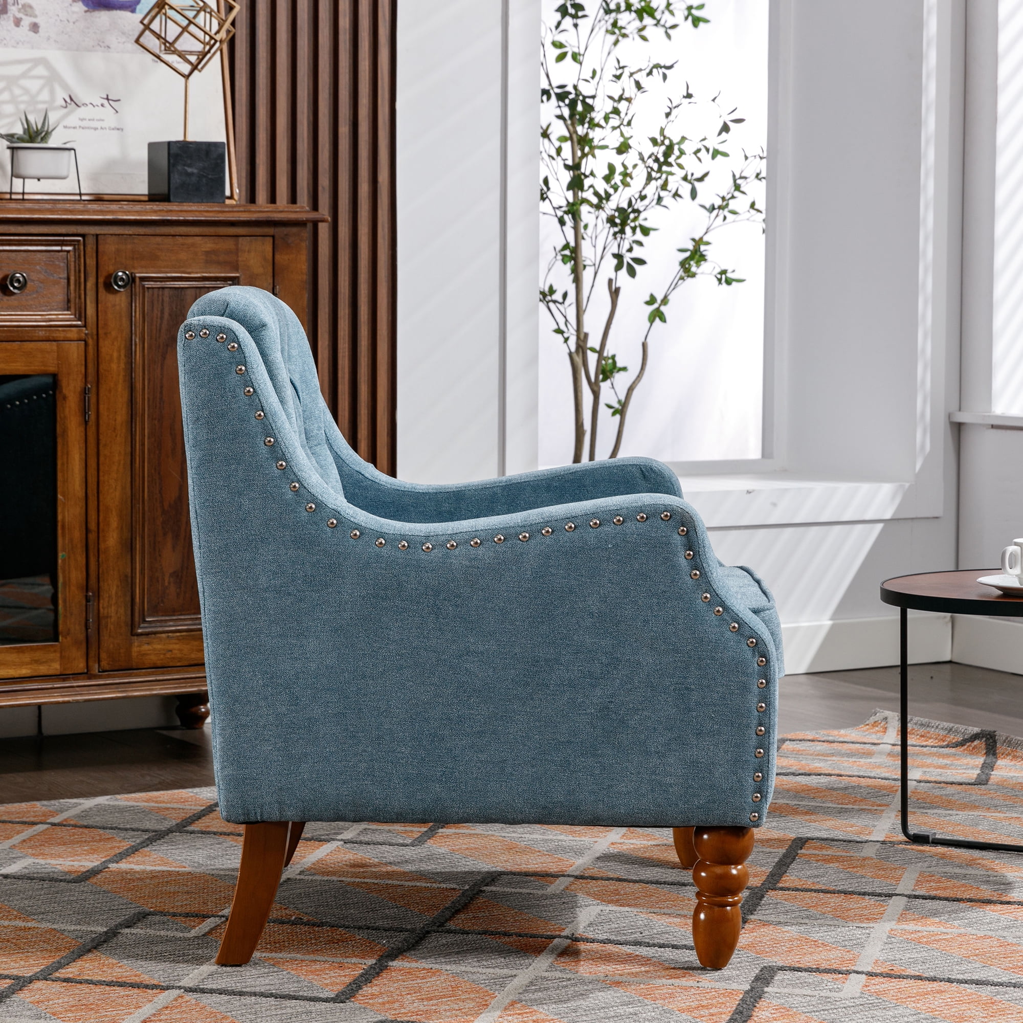 Button Tufted Upholstered Armchair for Living Room