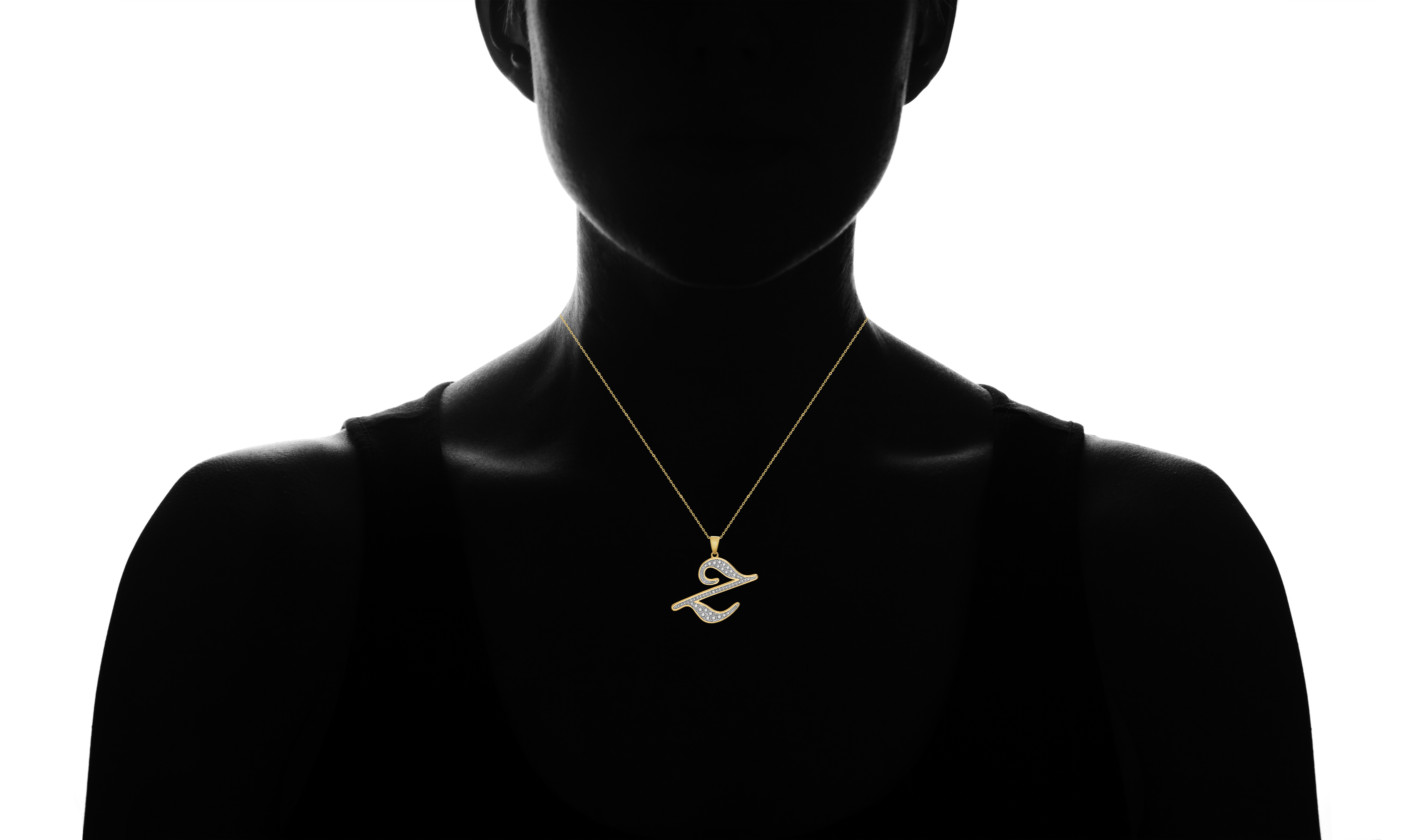 Lumineux Genuine Diamond Accent Initial Necklace for Women in 18K Yellow Gold Plated Brass ( Letter Z)