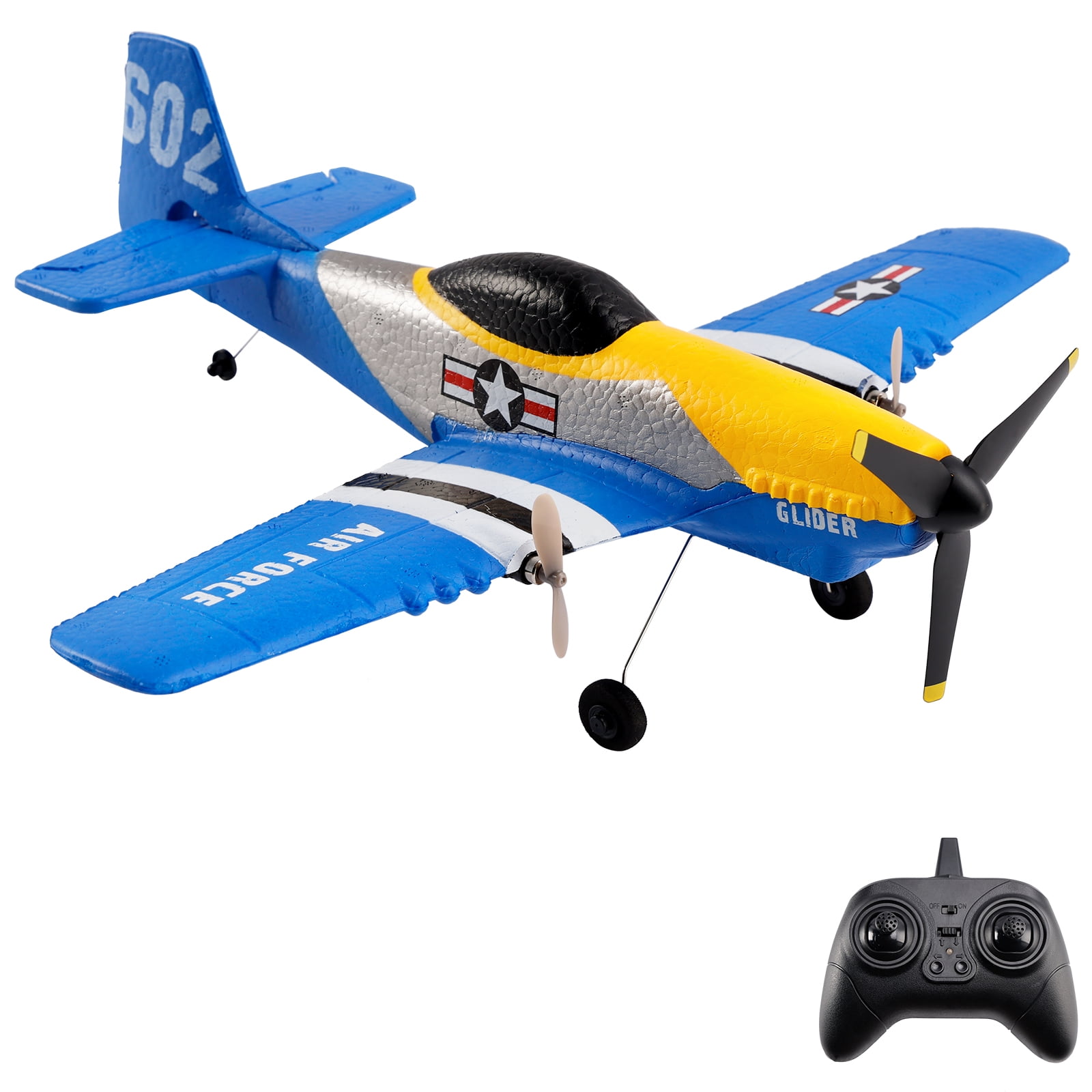 Bruce&Shark RC Plane 3 Channel P51 Remote Control Airplane Fighter Toys, 2.4GHz 6-axis Gyro Stabilizer RTF Glider Aircraft Plane with 2 Batteries, Easy to Fly for Adults Kids Beginners Boys