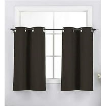 2 Piece Grommet Top 100% Blackout Window Treatment Curtain Tiers Set, 27"W x 36"L - Brown