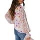 thumbnail image 3 of Blusa de mujer Ticfox con manga farol y botones Estampado floral corte holgado rosa L, 3 of 6