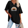 thumbnail image 2 of 2025 Loose Print Lettering off Turtle Neck Top for Women Pack Shoulder Sleeve Crewneck Short Under Scrub Women Long Sleeve Shirts Sleeve Top for Women, 2 of 5