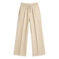 thumbnail image 4 of Edvintorg Girls Pants Size 10-12 Cotton and Linen Elastic Waisted Casual Loose Lightweight Wide Leg Trouser with Pockets, 4 of 9