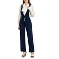 thumbnail image 1 of INSPIRAR CHIC Pantalones Enteros de Mujer de Pierna Ancha con Bolsillos Laterales y Tirantes Largos Talla S Azul Oscuro, 1 of 6