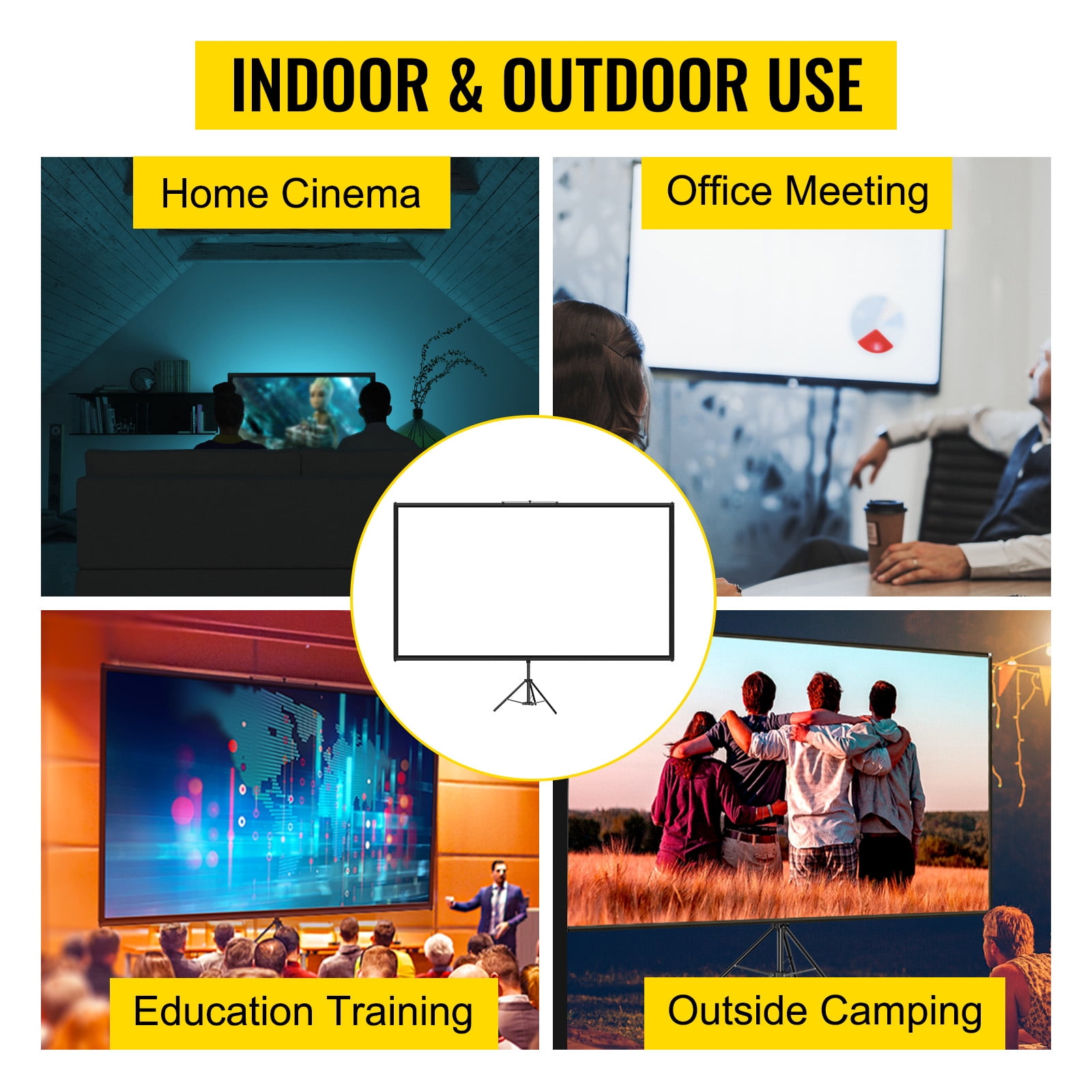 KFFKFF Tripod Projector Screen with Stand 60 inch 16:9 4K HD Projection Screen Stand Wrinkle-Free Height Adjustable Portable Screen for Projector Indoor & Outdoor for Movie, Home Cinema, Gaming,
