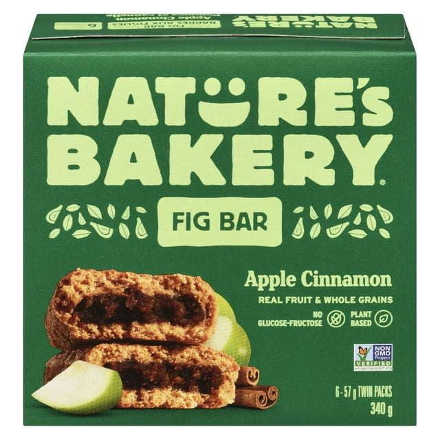 Nature's Bakery Whole Wheat Apple Cinnamon Fig Bars, Whole Grains, Semi-Sweet, Soft Baked, Nut and Dairy Free, Plant Based, Non-GMO, 340g