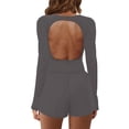 thumbnail image 3 of Liacowi Women's Yoga One Piece Jumpsuit Shorts Cutout Workout Rompers Long Sleeve Exercise Jumpsuits, 3 of 3