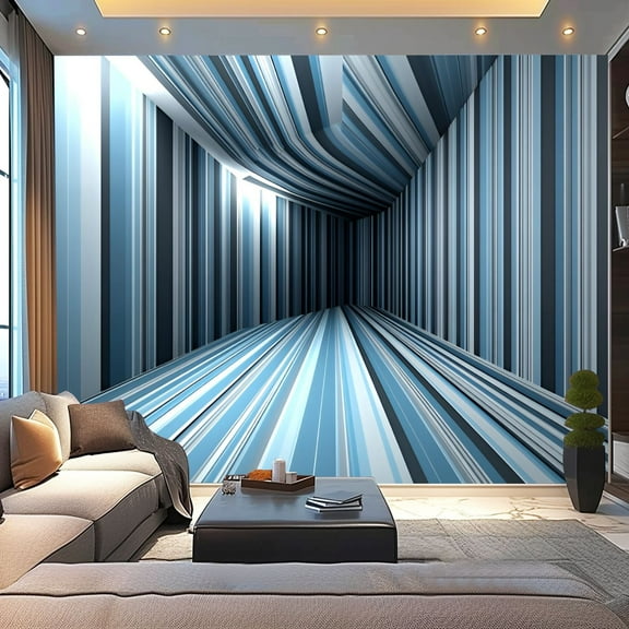 Peel and Stick Wallpaper Canvas 3D Feel Luxury Stripes Vertical Lines Blue Shades Texture Patterns Modern Art Wall Mural Decor Self Adhesive and Removable 100in x 144in