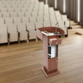 thumbnail image 4 of 48.8" Wooden Podium Stand with Storage Shelves and Drawer, Floor Standing Lectern Presentation Pulpit, Conference Speaking Desk for Churches Schools Offices Seminars (Dark Brown), 4 of 9