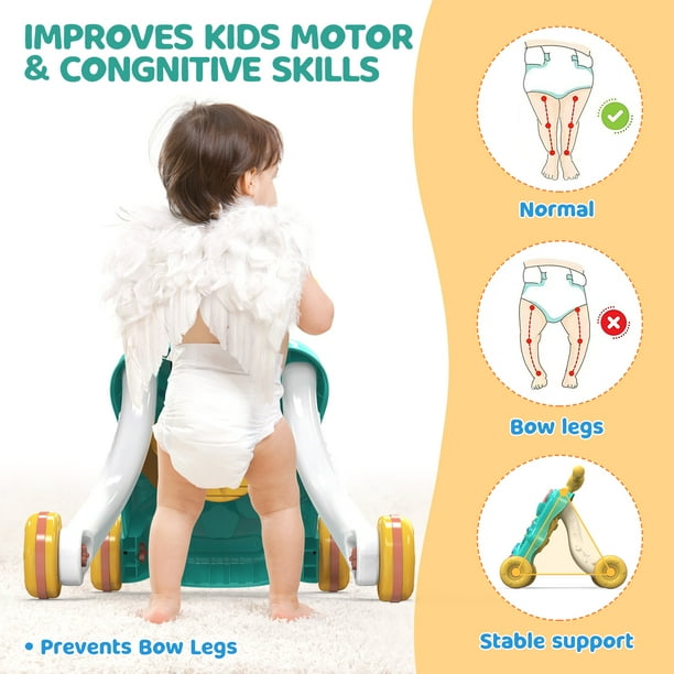 JoyStone Baby Push Walkers, Kids Multiple Activity Center, Lights, Music, Early Learning Push Toys, Toy Gift for Infant Boys Girls, Green