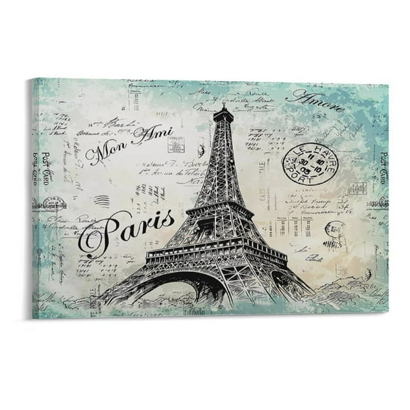 Eiffel Tower Paris Theme Vintage Paris Cityscape Canvas Prints Wall Art，Winter Scene Decor Wooden Framed for Living Room Bedroom Office 12×8 inch