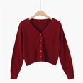 thumbnail image 3 of Jxximdong Cardigans for Women, V Neck Cardigan Sweater Plus Jacket Solid Color Knitted Sweater, Women's Bolero Shrugs Red, 3 of 3